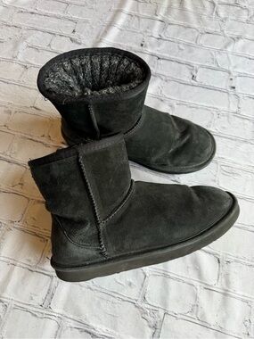 Lam Shearling Boots Booties Black Size 8 Women’s Knit Foldover Sock